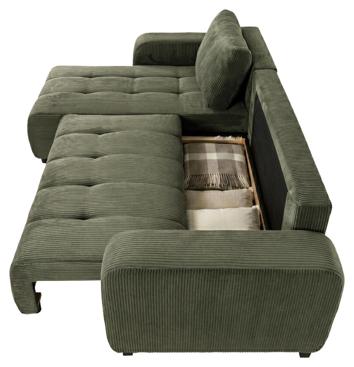 Ecksofa mit Bettfunktion Marseille, grün - Schwarz/Grün, Trend, Holz/Holzwerkstoff (155/240cm)