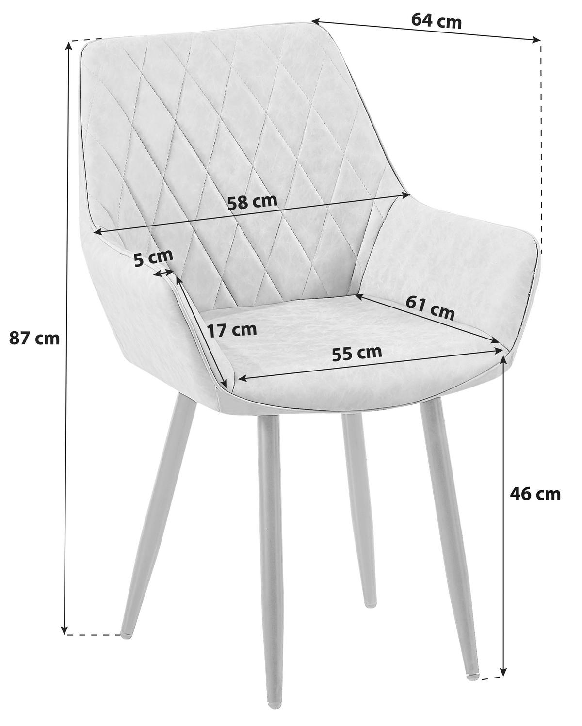 Armlehnstuhl Parker Grau Gepolstert, Vintage-Look - Schwarz/Grau, MODERN, Textil/Metall (58/87/64cm) - MID.YOU