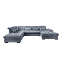 Wohnlandschaft mit Bettkasten Rigatti Hellblau B: 387 cm - Schwarz/Hellblau, MODERN, Textil (252/387/184cm) - Livetastic