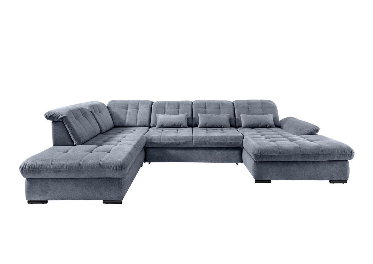 Wohnlandschaft mit Bettkasten Rigatti Hellblau B: 387 cm - Schwarz/Hellblau, MODERN, Textil (252/387/184cm) - Livetastic