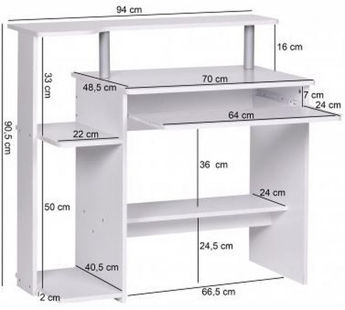 Písací stôl s nástavcom pre monitor biela - biela, Konventionell, kompozitné drevo (94/48,5/90,5cm) - MID.YOU