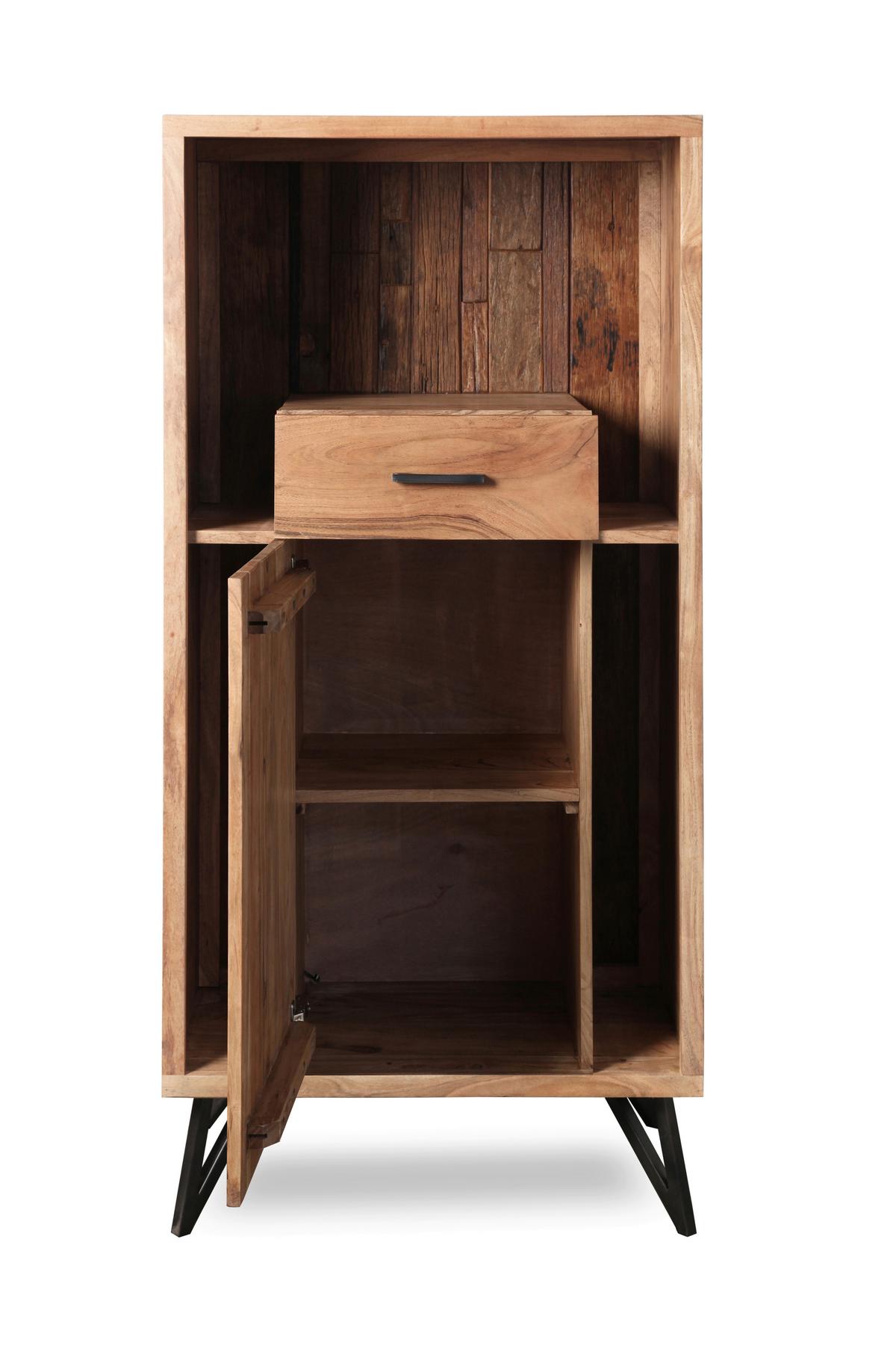 Highboard Indira Akazie Massiv, B: 72 cm - Schwarz/Akaziefarben, ROMANTIK / LANDHAUS, Holz/Metall (72/150/40cm)