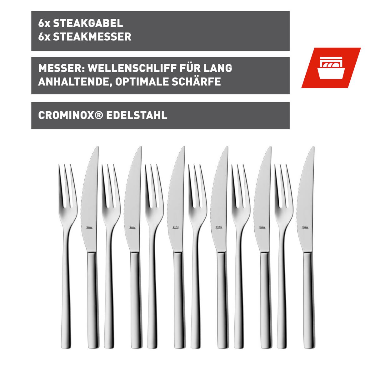 Steakbesteck Trend Steakbesteck - Edelstahlfarben, Basics, Metall (24,2/20,5/4cm) - Silit