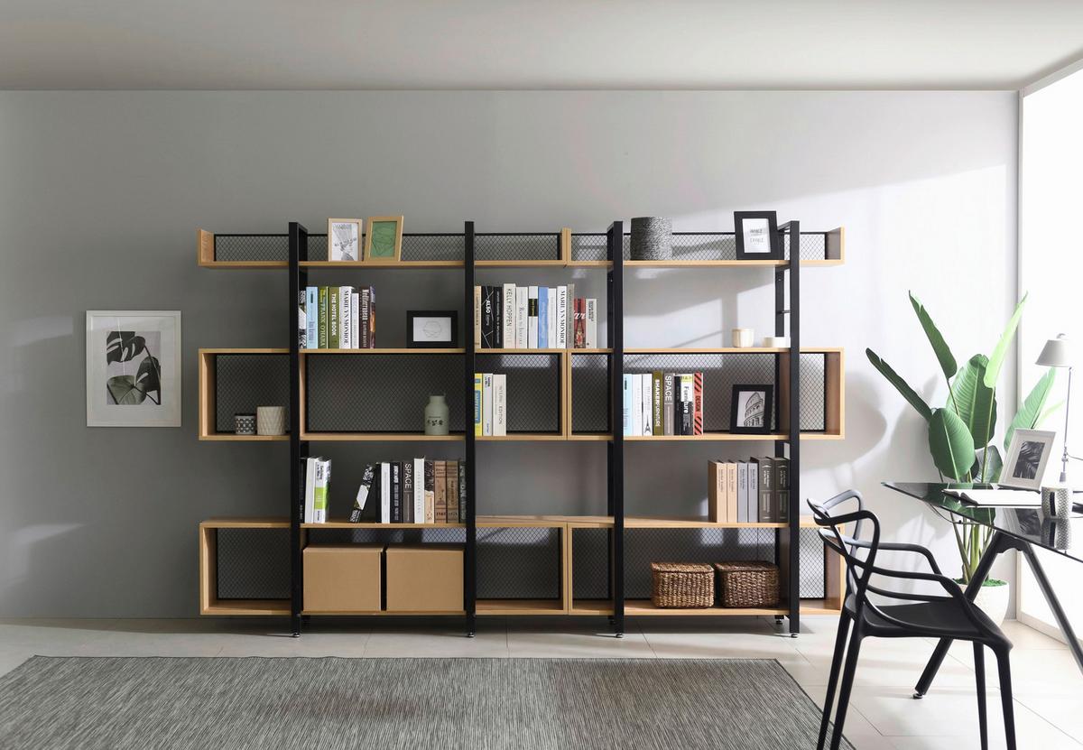 Regal Naturfarben/schwarz B: 120 Cm - Schwarz/Naturfarben, Design, Holzwerkstoff/Metall (120/180/30cm) - Livetastic