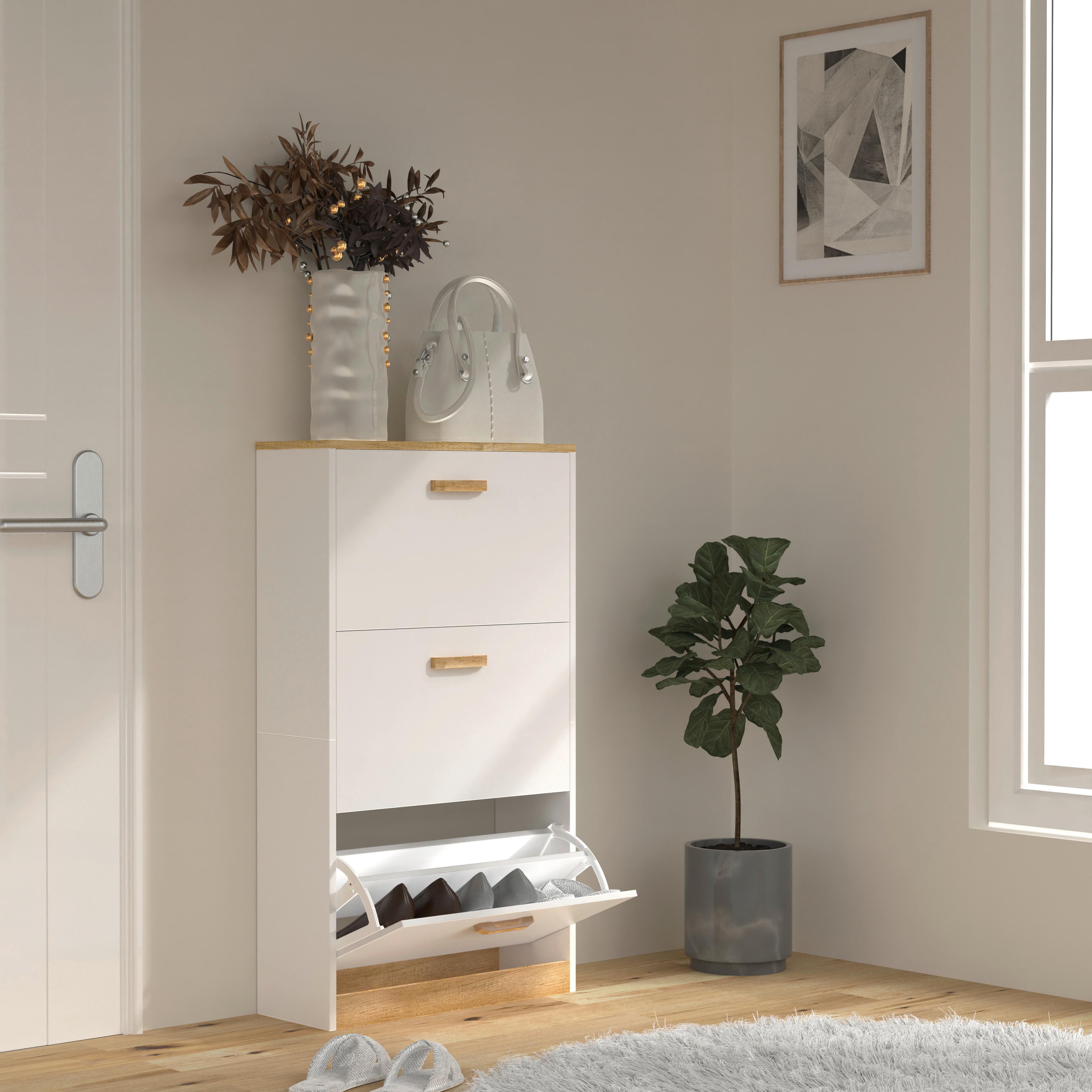 Schuhschrank Halom Weiß/honigeiche - Honigeiche/Weiß, LIFESTYLE, Holzwerkstoff (59/105/22cm) - MID.YOU