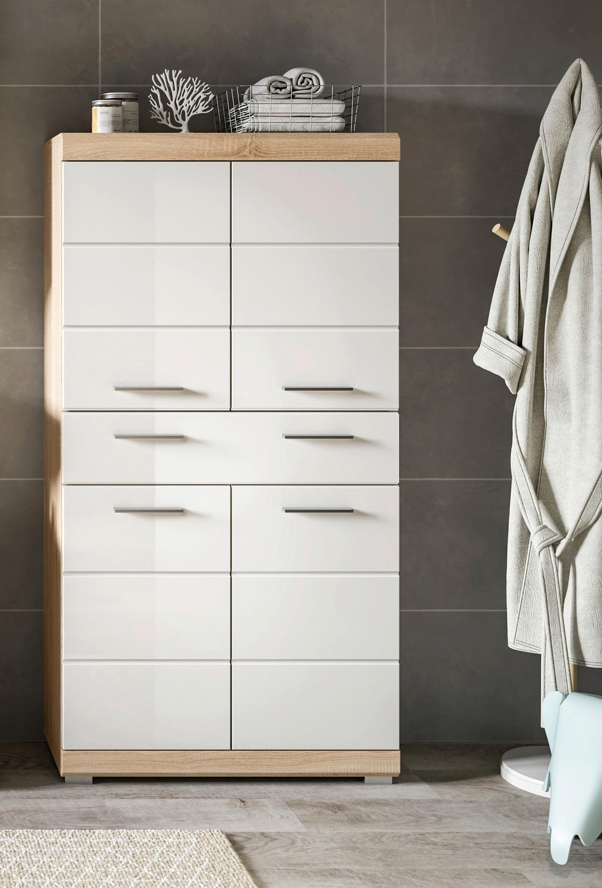 Midischrank Lambada Weiß Hg Sonoma Eiche Dekor - Weiß Hochglanz/Sonoma Eiche, MODERN, Holzwerkstoff (74/141/31cm) - MID.YOU