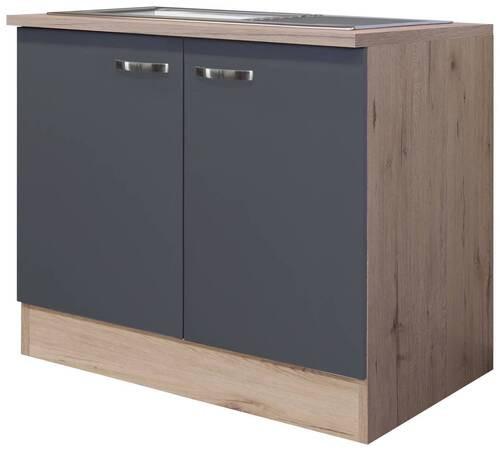 Kuchynská skrinka s drezom SHADOW DSPU 100 ES - sivá - dub San Remo/farba ušľachtilej ocele, Modern, kov/kompozitné drevo (100/85/60cm)
