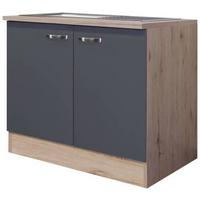 Küchenunterschrank Shadow 100 cm Grau/Eiche Dekor Mit Spüle - Dunkelgrau/Eiche San Remo, MODERN, Holzwerkstoff (100/85/60cm)