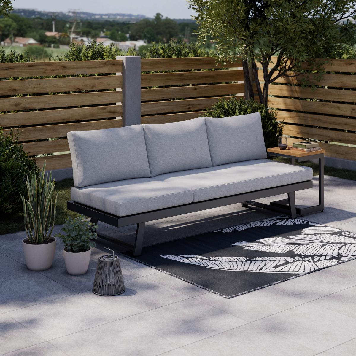 Záhradná lavica LOAN - sivá/antracitová, Modern, kov/drevo (210/84/78cm) - Bessagi Garden