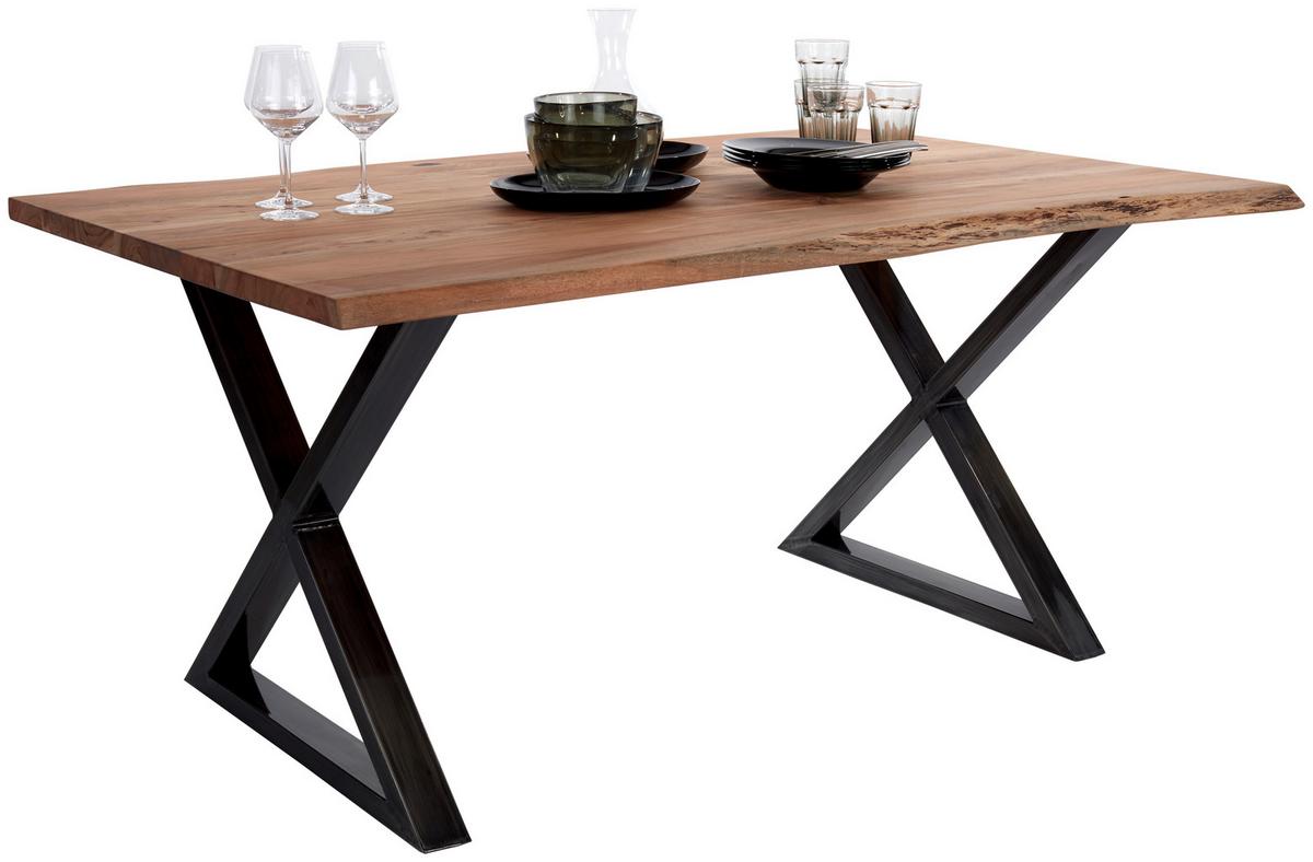 Esstisch mit Massivholz-Platte Calabria 180x100 cm Akazie - Schwarz/Akaziefarben, MODERN, Holz/Metall (180/78/100cm)