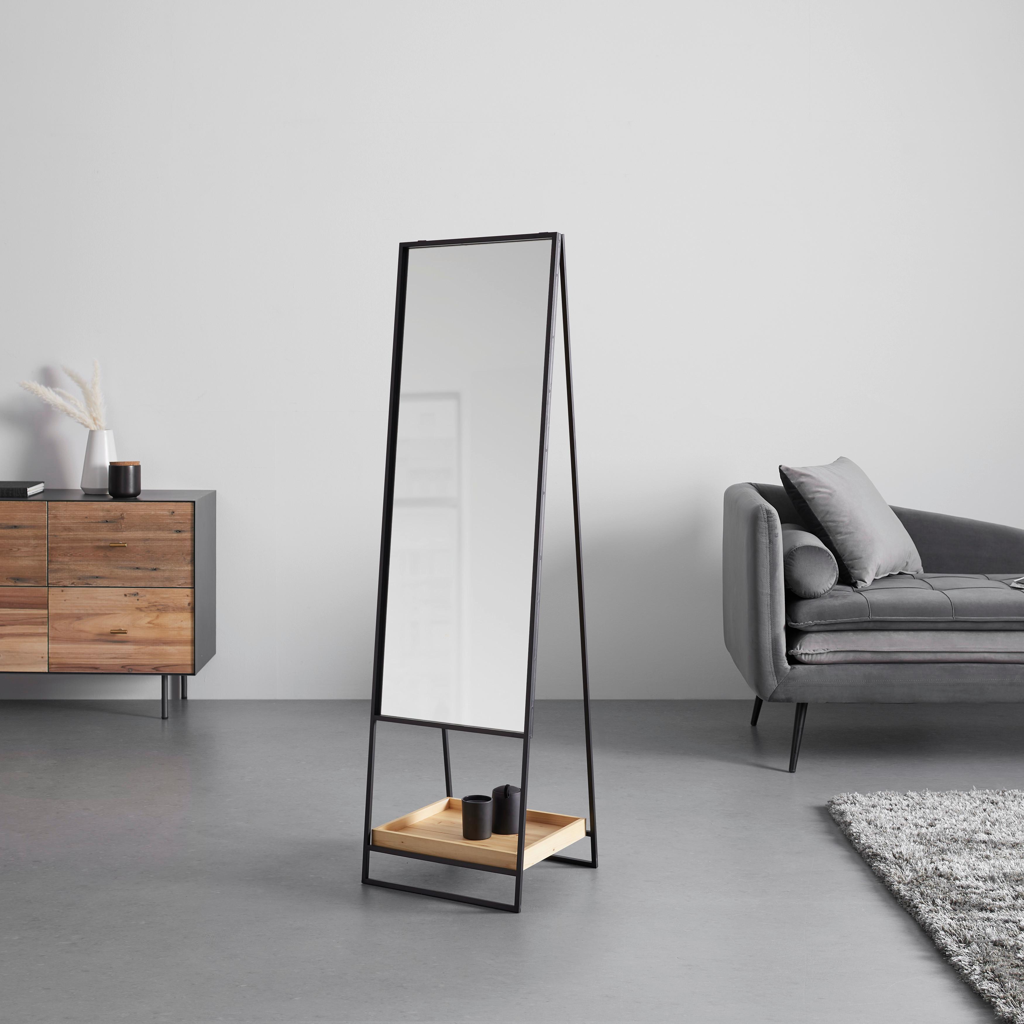 Zrkadlo MALDI - čierna/prírodná farba, Modern, kov/drevo (45/161/30cm) - P & B