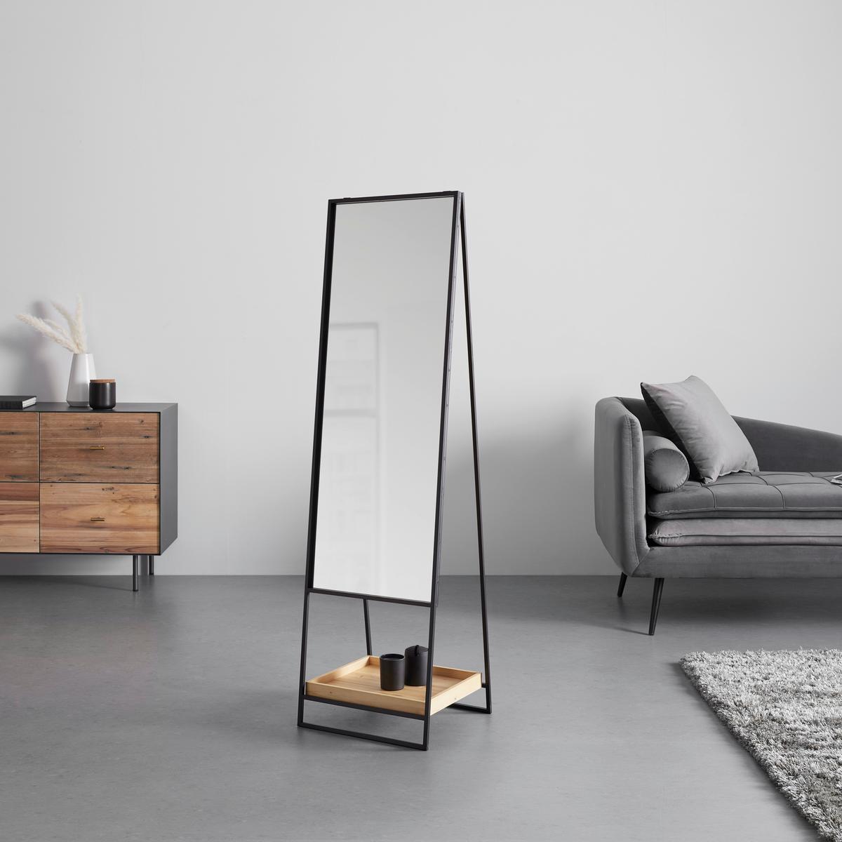 Zrcadlo MALDI - černá/přírodní barvy, Moderní, kov/dřevo (45/161/30cm) - P & B
