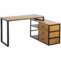 Eckschreibtisch Flux Schwarz/Eichefarben L: 140 cm - Eichefarben/Schwarz, MODERN, Holzwerkstoff/Metall (140/100/75cm) - Livetastic