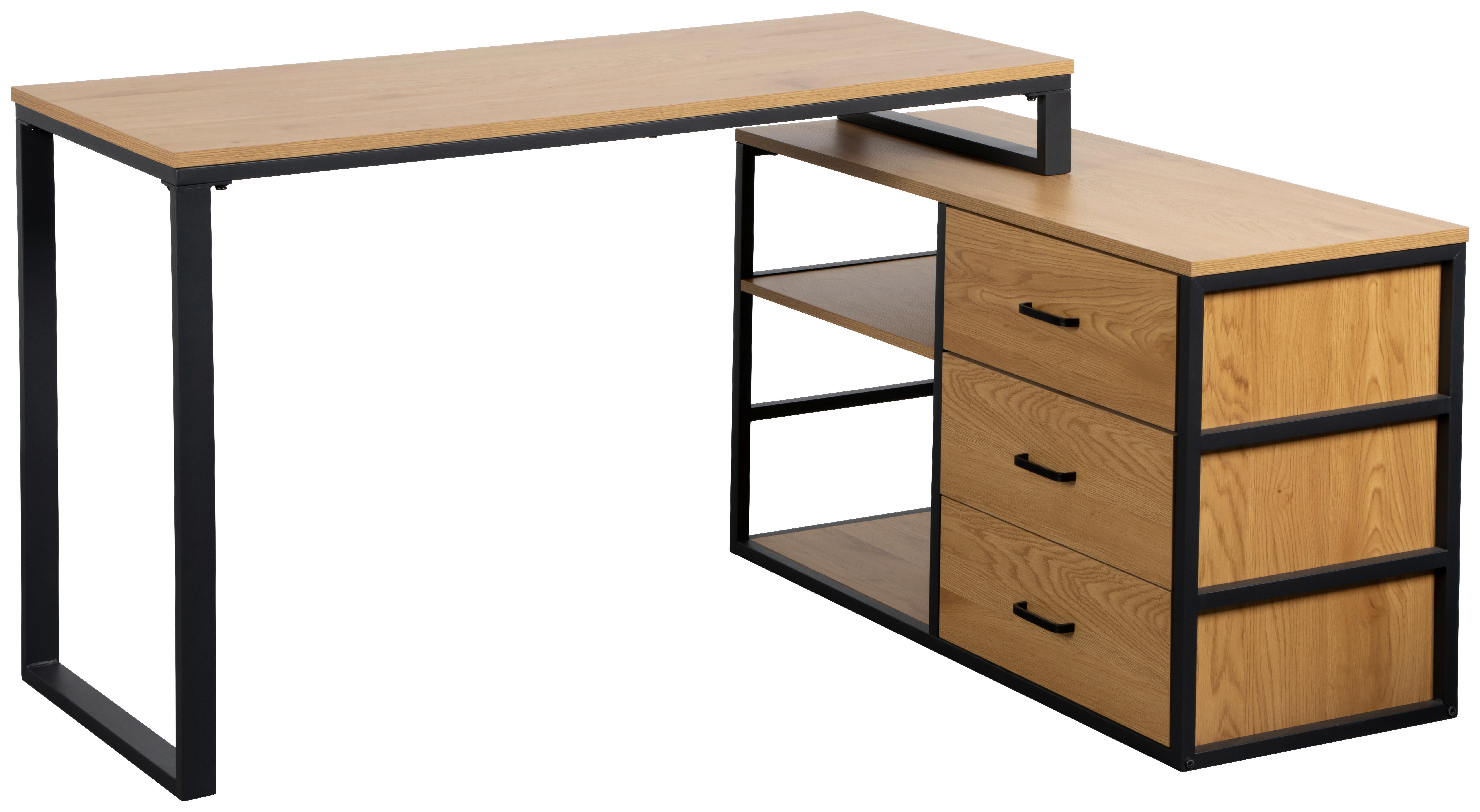 Eckschreibtisch Flux Schwarz/Eichefarben L: 140 cm