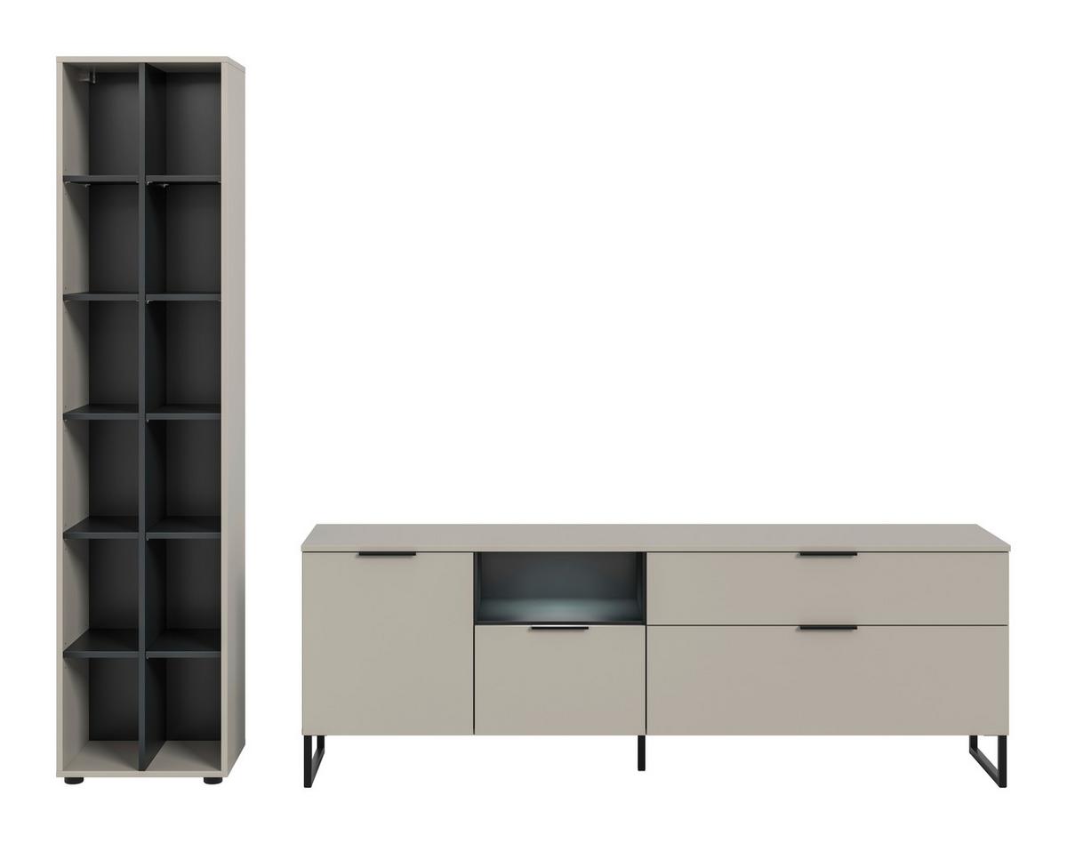 Wohnwand Noida Kaschmirfarben /Schwarz B: 245cm - Kaschmir/Schwarz, Design, Holzwerkstoff (245/192/41cm) - Livetastic