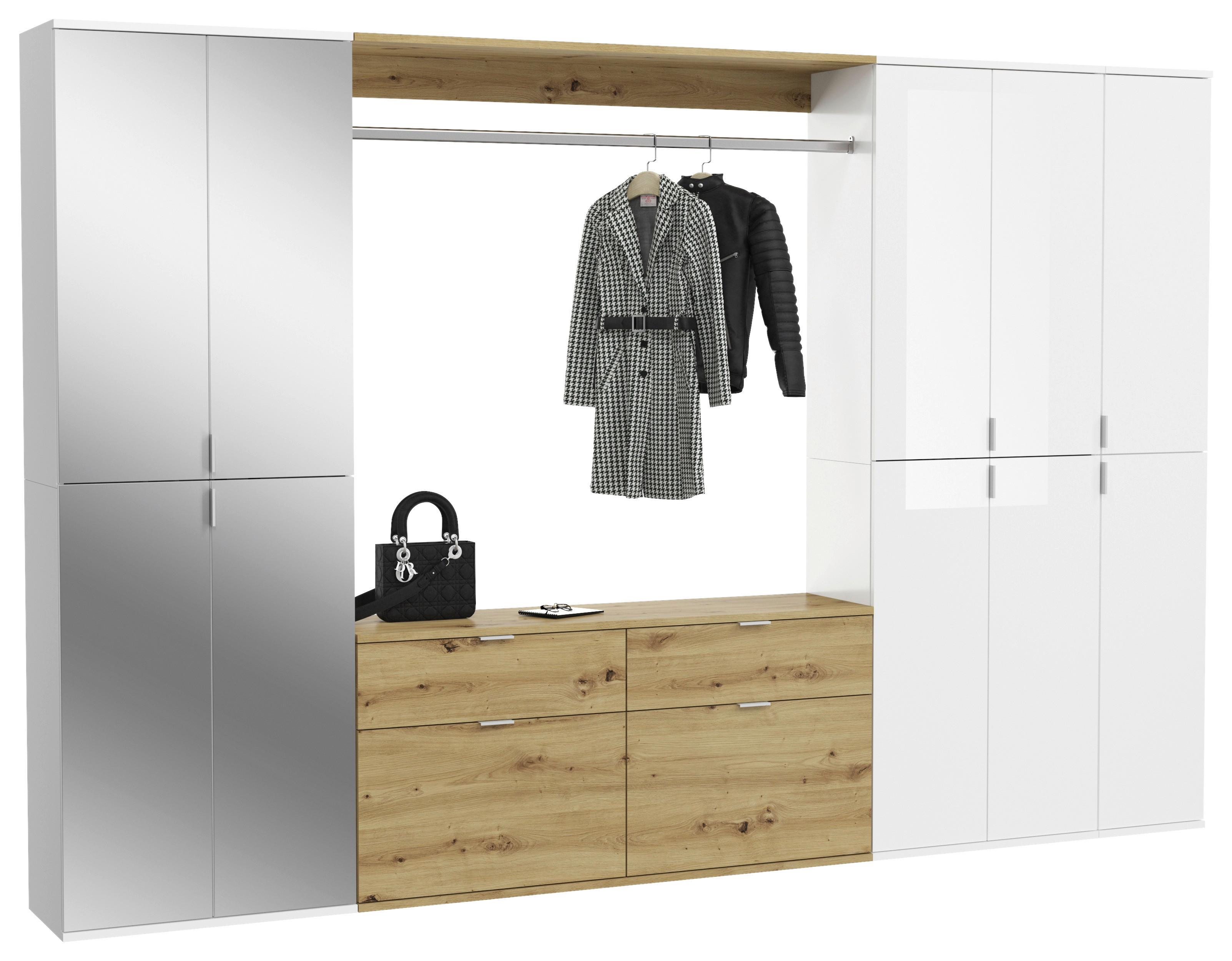 Garderobe Projekt X 4-Teilig Weiß/Eiche Artisan B: 273 cm - Weiß Hochglanz, KONVENTIONELL, Glas/Holzwerkstoff (273/193/34cm) - MID.YOU