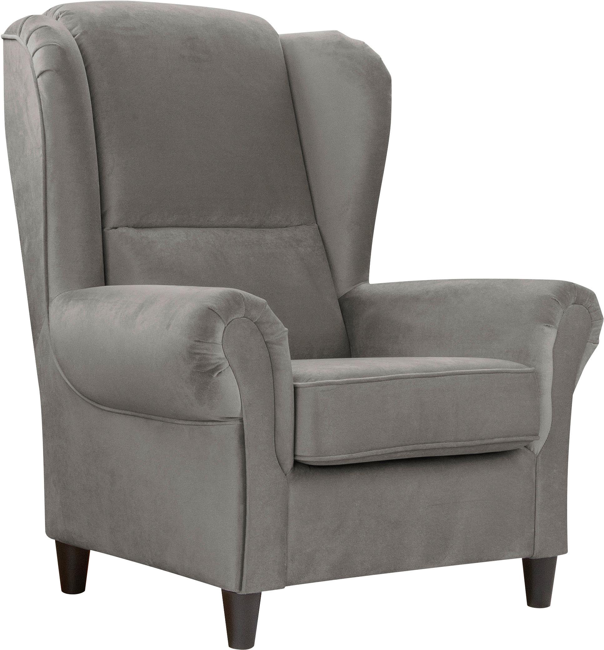 Ohrensessel Baron Grau B: 94 cm - Schwarz/Grau, Design, Textil (94/112/92cm) - MID.YOU