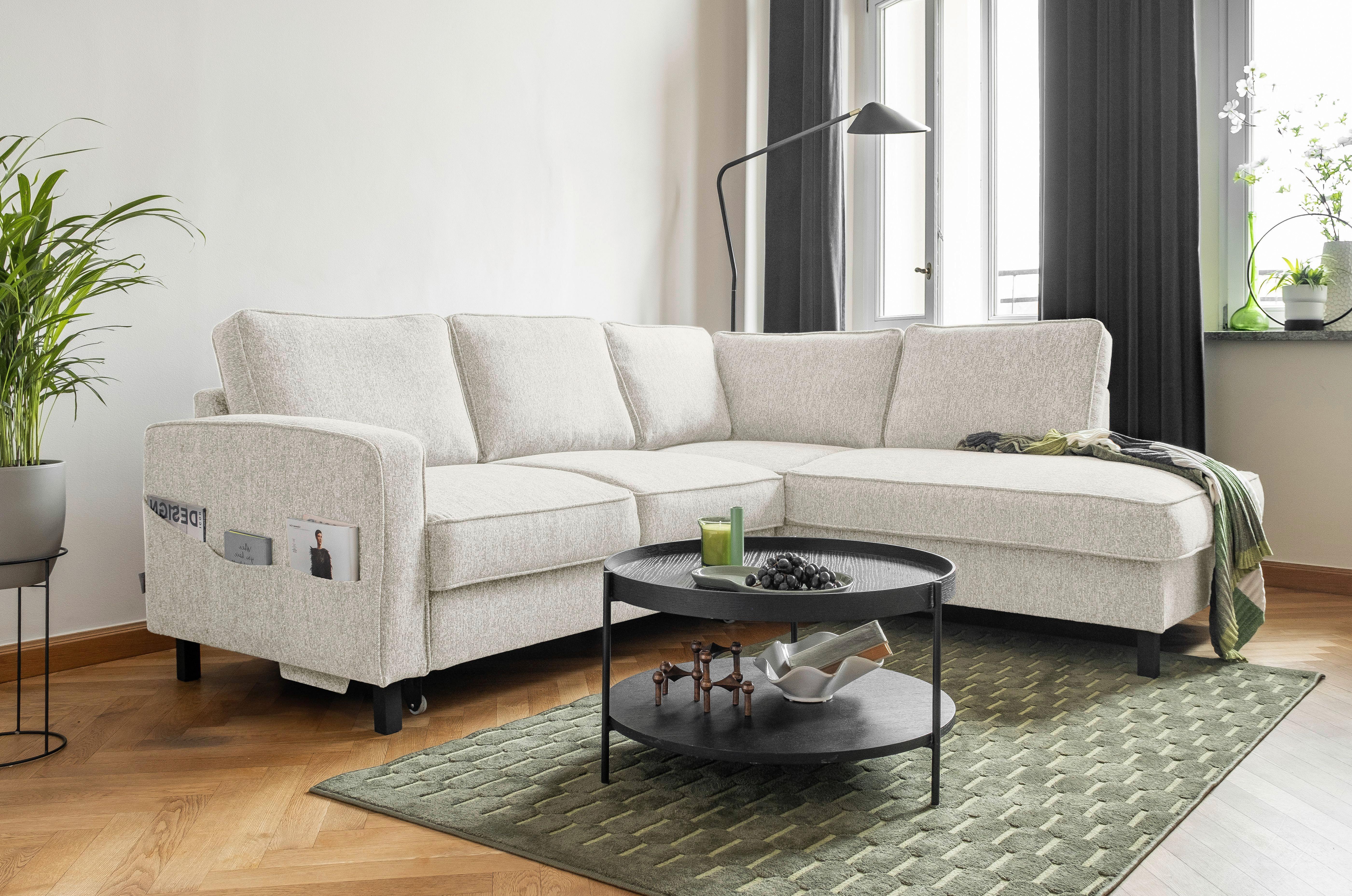 Ecksofa Molly Beige S: 233x198 cm - Beige/Schwarz, Textil (233/198cm) - MID.YOU