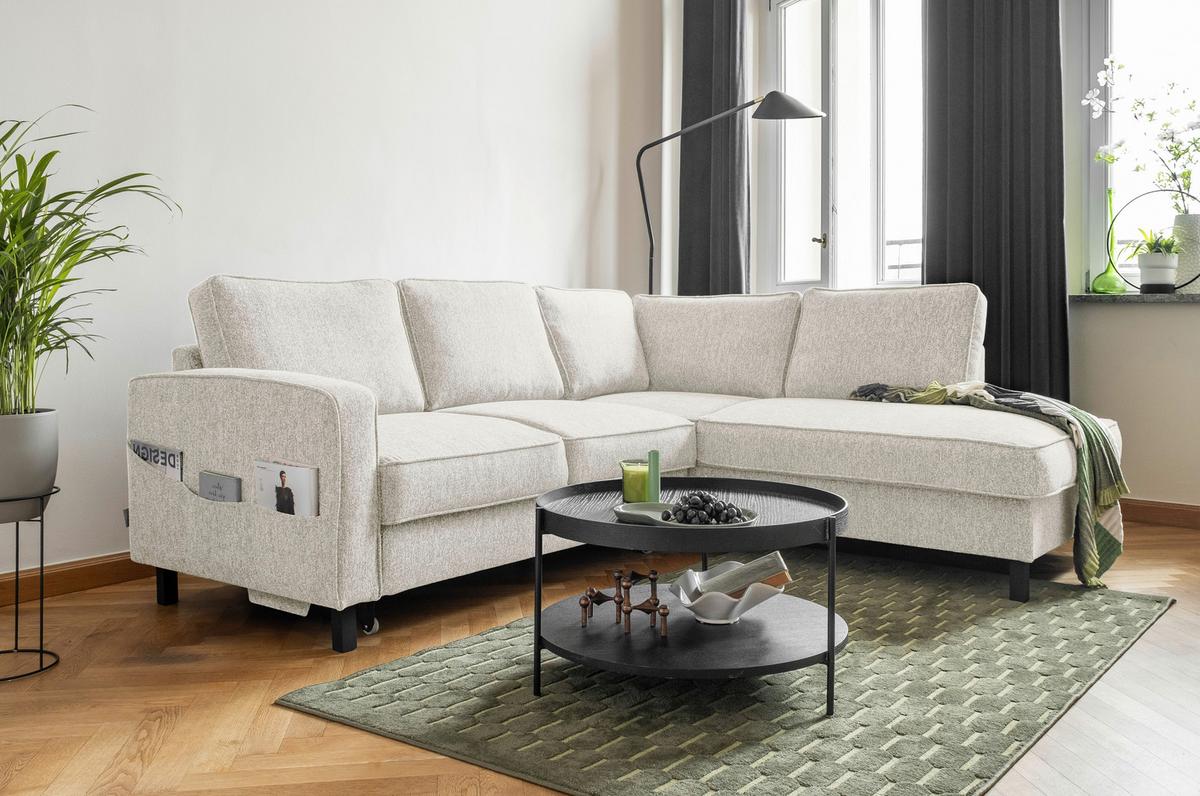 Ecksofa Molly Beige S: 233x198 cm - Beige/Schwarz, Textil (233/198cm) - MID.YOU