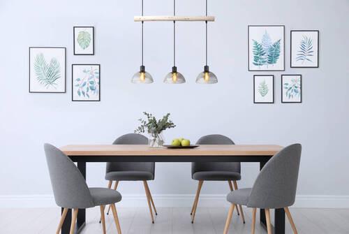 Hängeleuchte 15535-3h - Schwarz/Naturfarben, Natur, Glas/Holz (80/20/120cm) - Globo