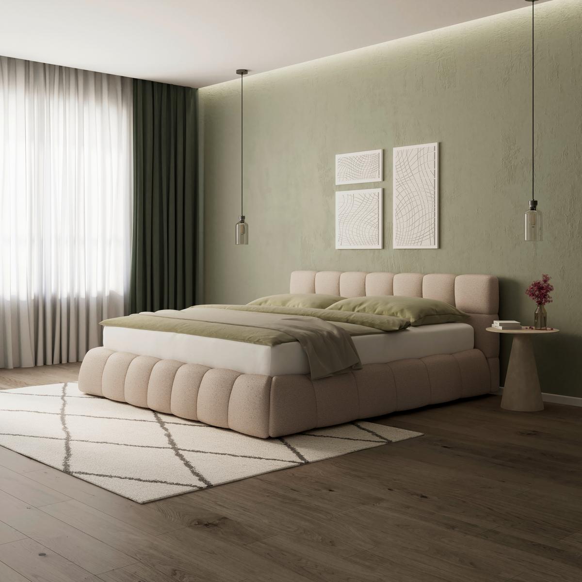 Čalúnená posteľ MARIJA 180x200 cm, hnedá - hnedá/prírodná farba, Modern, kov/drevo (180/200cm) - Bessagi Home