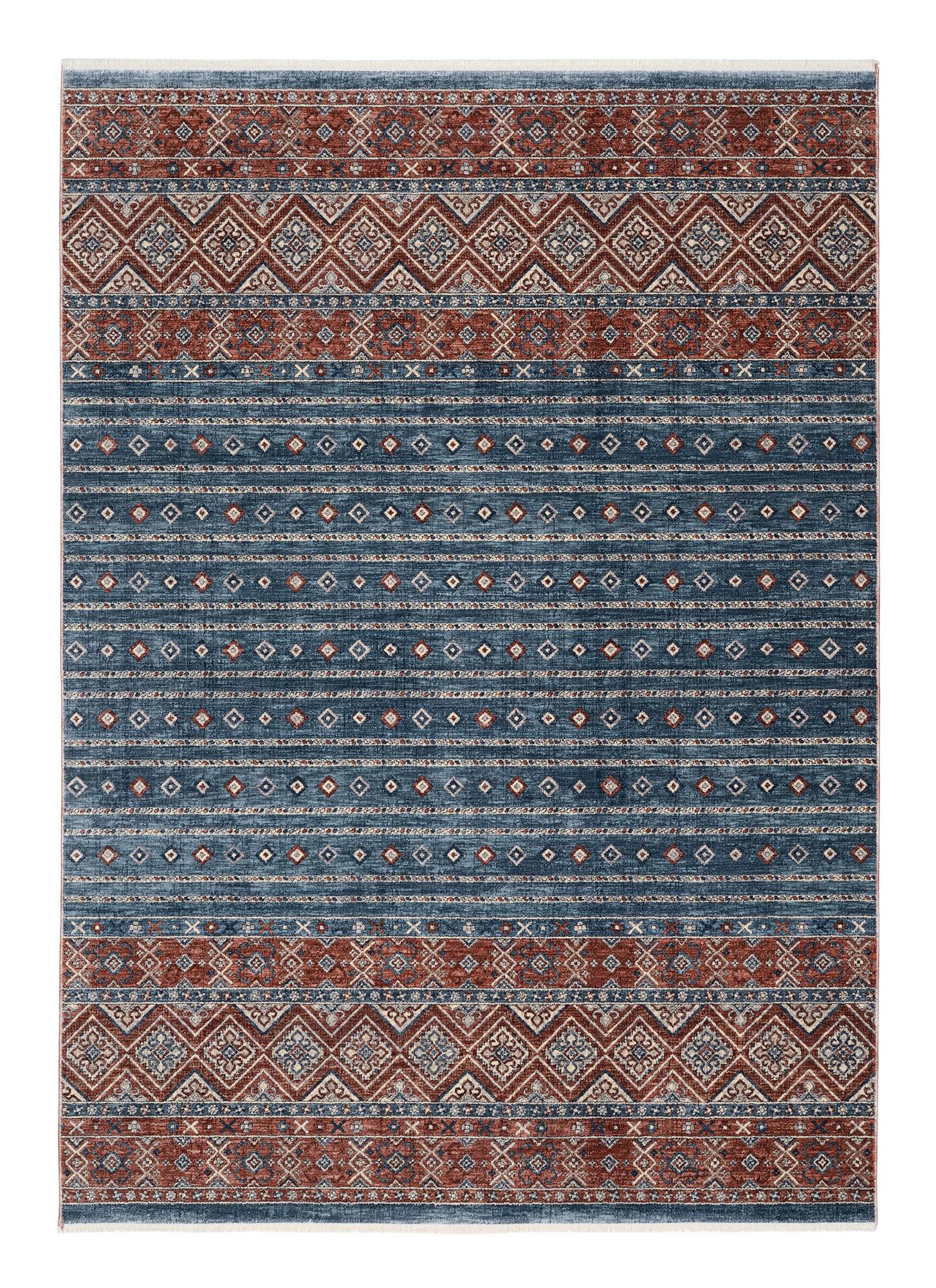 Webteppich Korsika - Blau/Rot, Design, Textil (65/130cm) - Novel