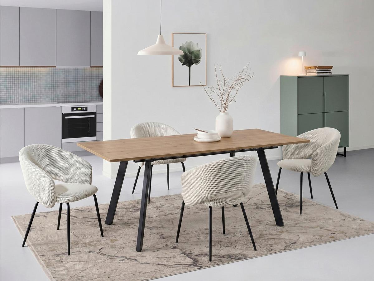 Esstisch Theo Eiche Artisan L: 140-180 cm - Schwarz/Eiche Artisan, MODERN, Holzwerkstoff/Metall (140/180/90/76cm) - Livetastic
