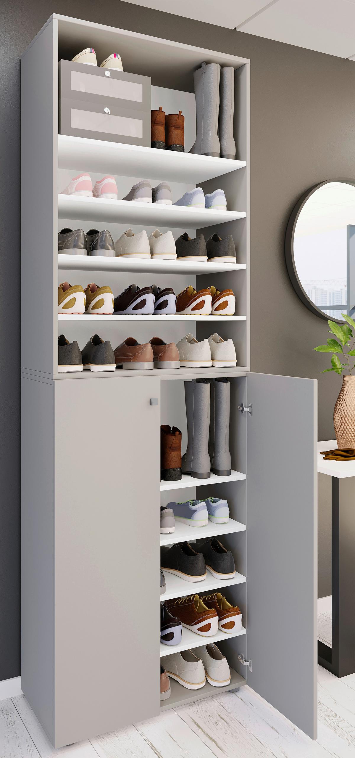 Schuhschrank Lona Grau B: 70 cm - Schwarz/Grau, Design, Holzwerkstoff (70/220/40cm) - MID.YOU