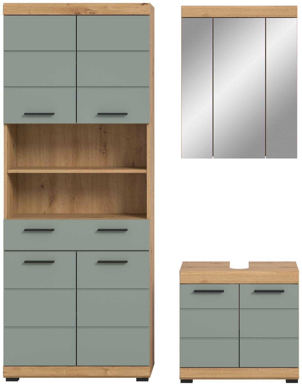 Badezimmer Scout Salbeigrün/Eiche D. B: 134 cm - Schwarz, MODERN, Holzwerkstoff (134cm) - MID.YOU