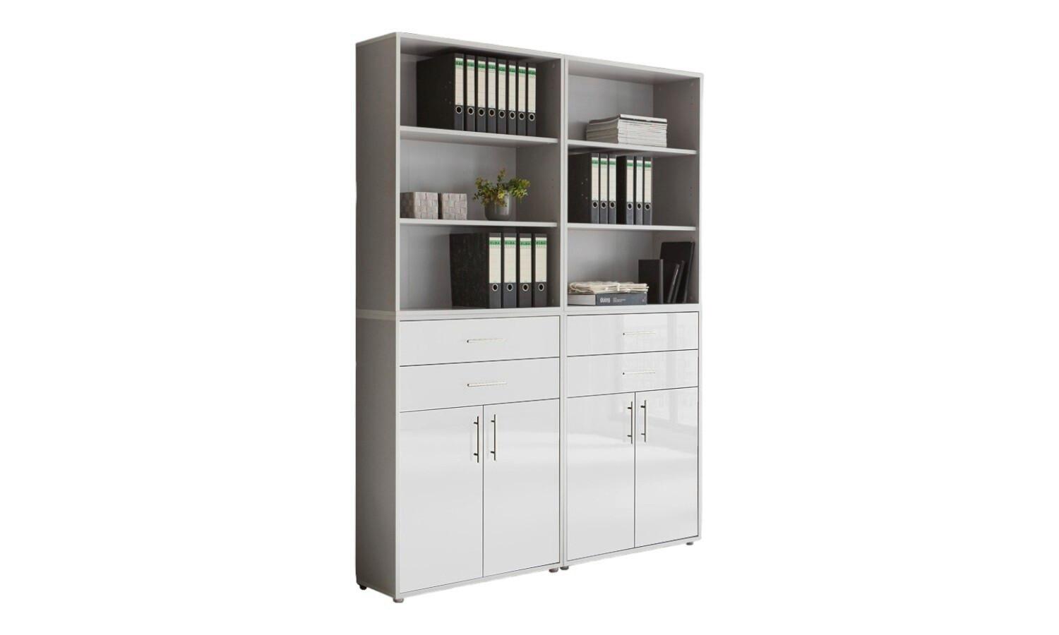 Aktenschrank Office Edition Grau/Weiß Hg, B: 168,8 cm - Weiß Hochglanz/Grau, MODERN, Holzwerkstoff (168,8/227,2/33cm) - MID.YOU