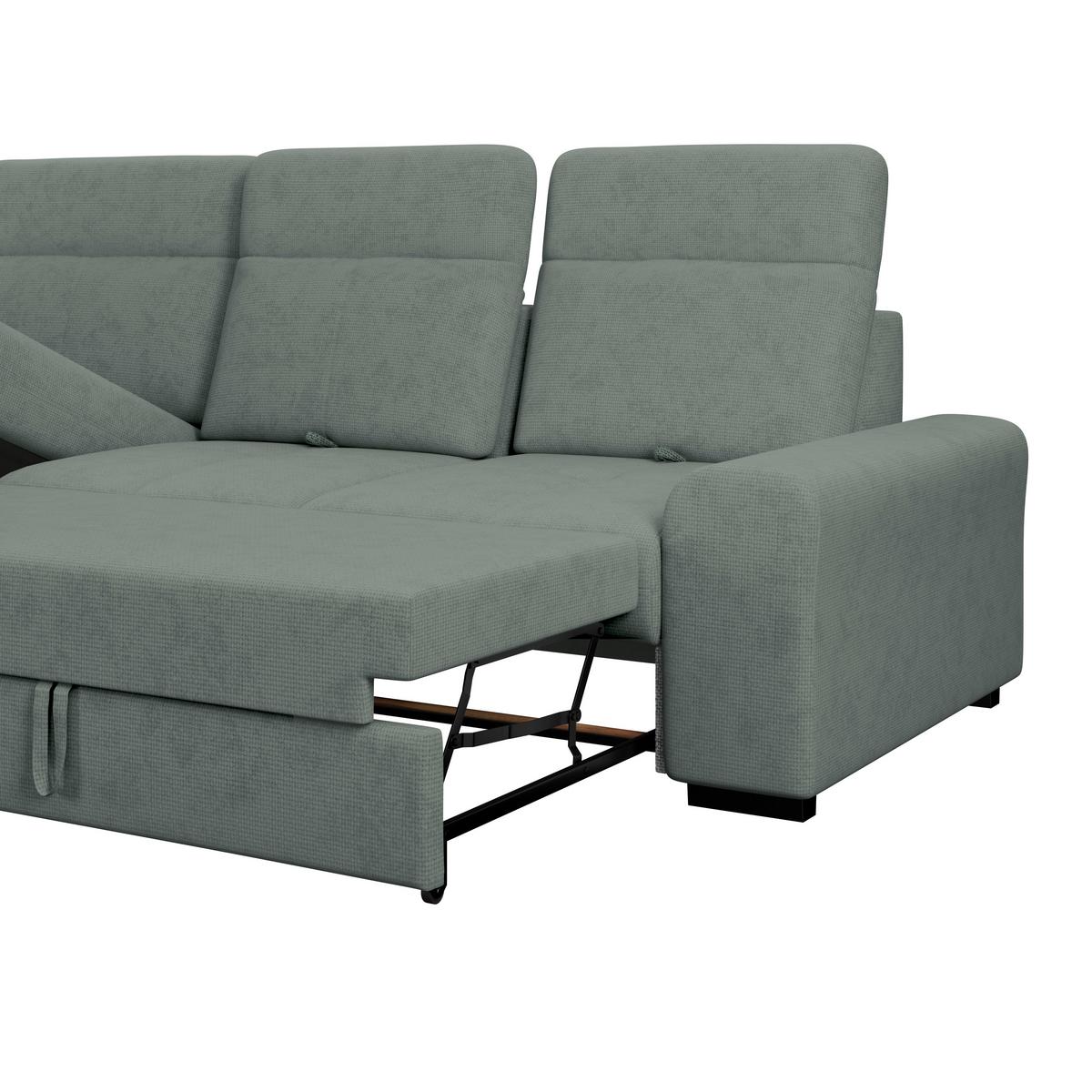 Ecksofa mit Bettfunktion Malaga New Chenille Grün - Schwarz/Grün, KONVENTIONELL, Textil (203/286cm) - Ondega