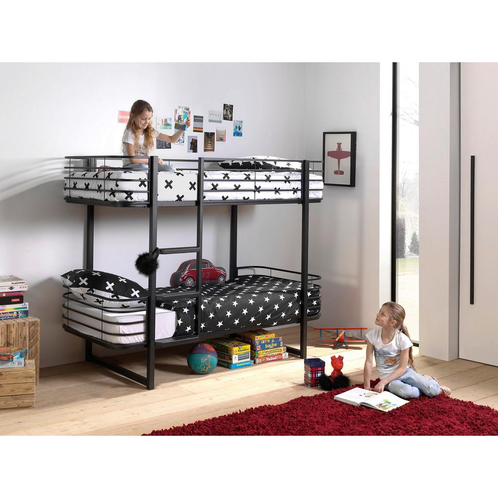 Etagenbett mit Lattenrost 90x200 cm Oscar, Schwarz