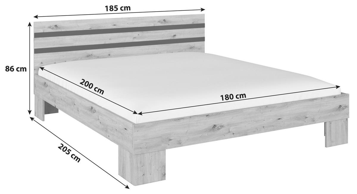 Doppelbett 180x200 Cm Foster Grau/eiche Dekor - Eiche Artisan/Grau, KONVENTIONELL, Holzwerkstoff (180/200cm)