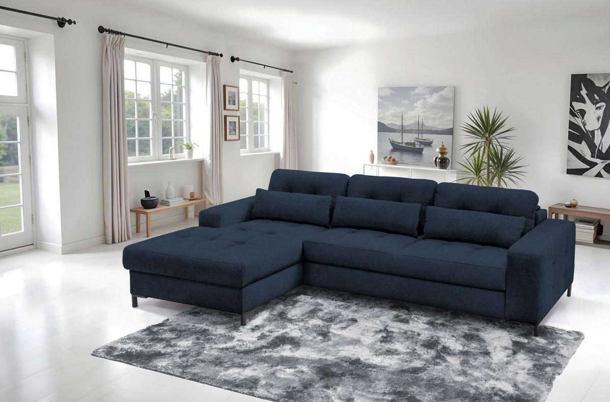 Ecksofa Bonito, Dunkelblau Schenkel: 176x255 cm - Schwarz/Dunkelblau, Design, Textil (176/260cm) - Livetastic