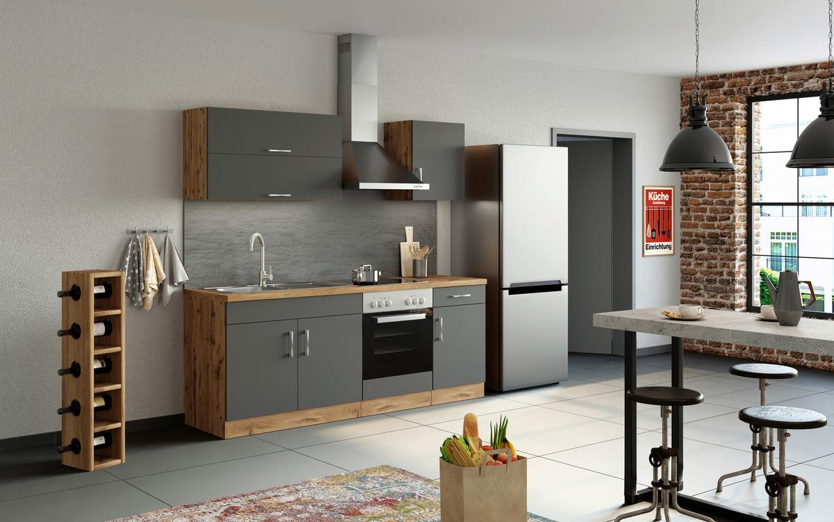 Küchenzeile Sorrento ohne Geräte 270 cm Anthrazit - Eichefarben/Anthrazit, MODERN, Holzwerkstoff (270cm) - Held