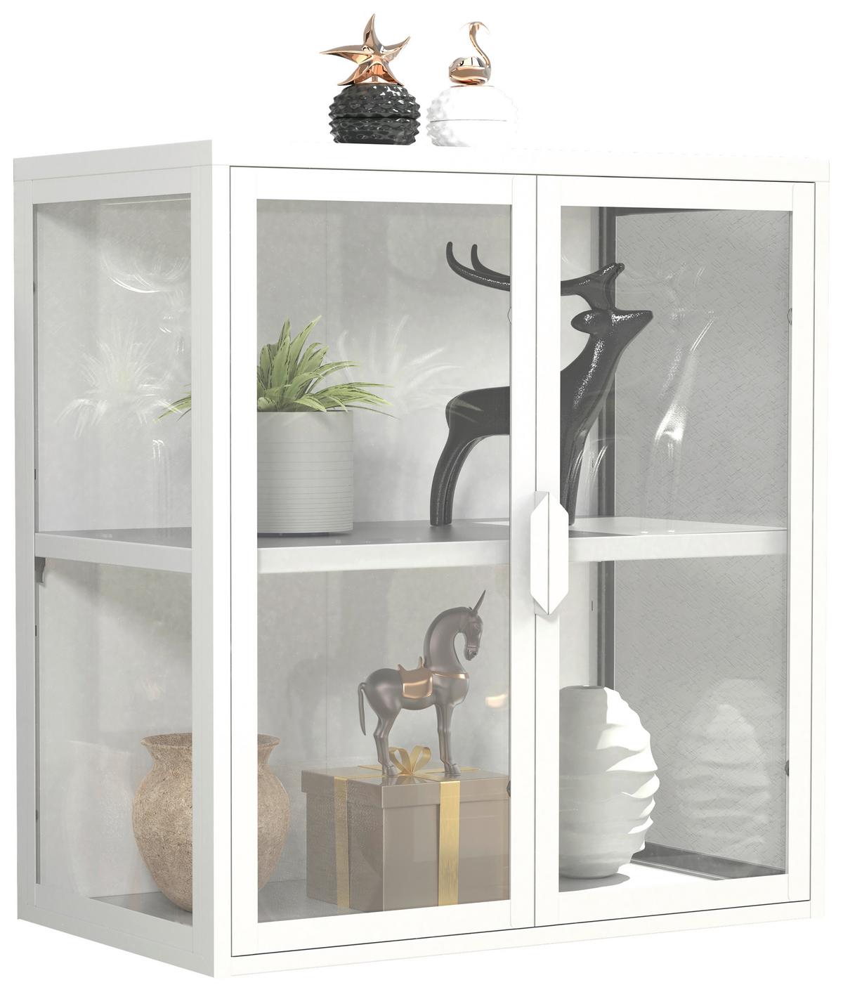 Hängevitrine Flokas Weiß B: 60 cm - Transparent/Weiß, Design, Glas/Metall (60/65/35cm) - MID.YOU
