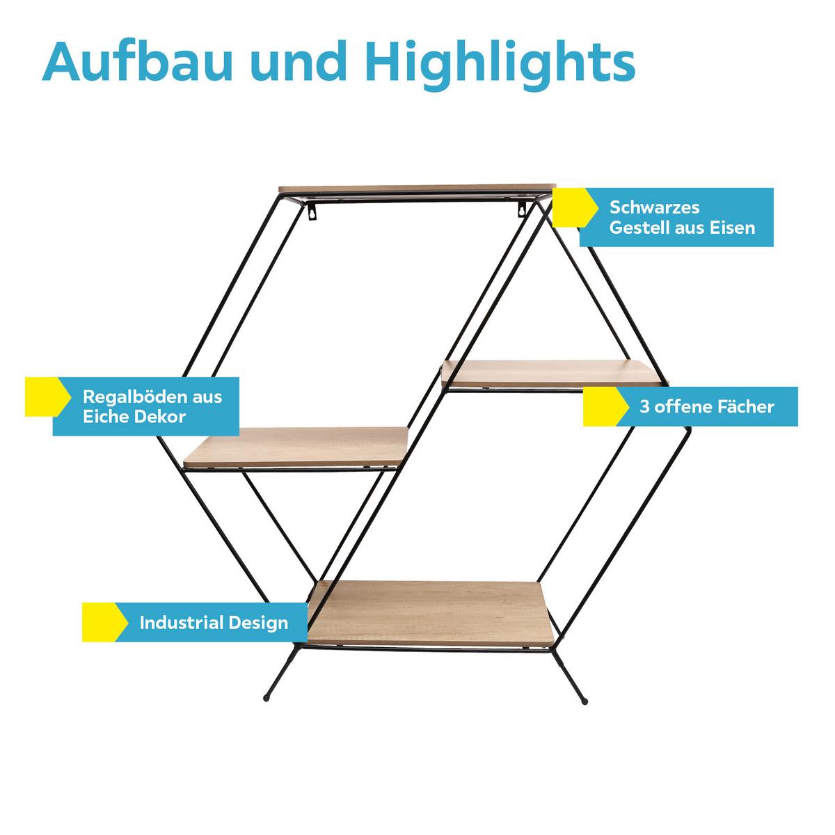 Regal Mailand B: 75 Cm Naturfarben/schwarz - Schwarz/Naturfarben, MODERN, Holzwerkstoff/Metall (75/85/30cm)