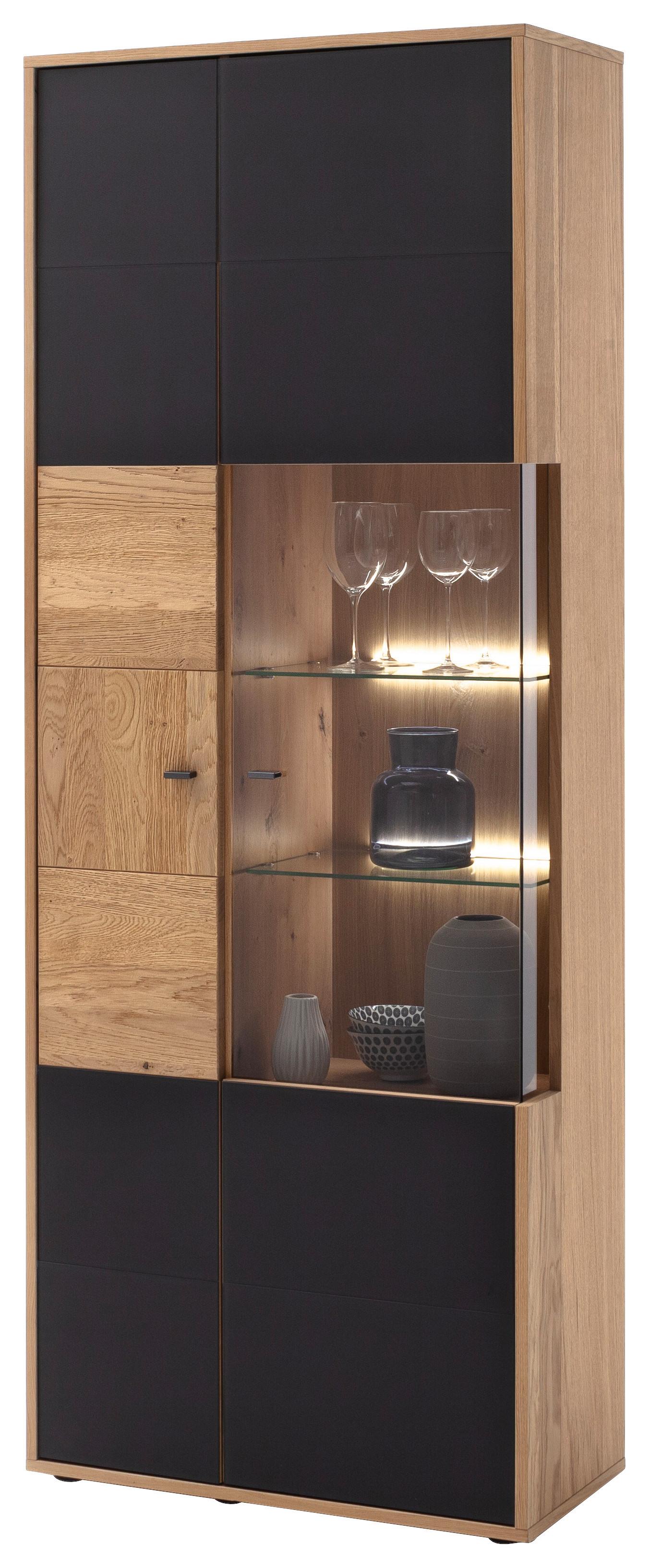 Vitrine Valencia B: 79 cm Anthrazit/Eichefarben - Eiche Bianco/Anthrazit, Design, Glas/Holz (79/207/37cm) - MID.YOU