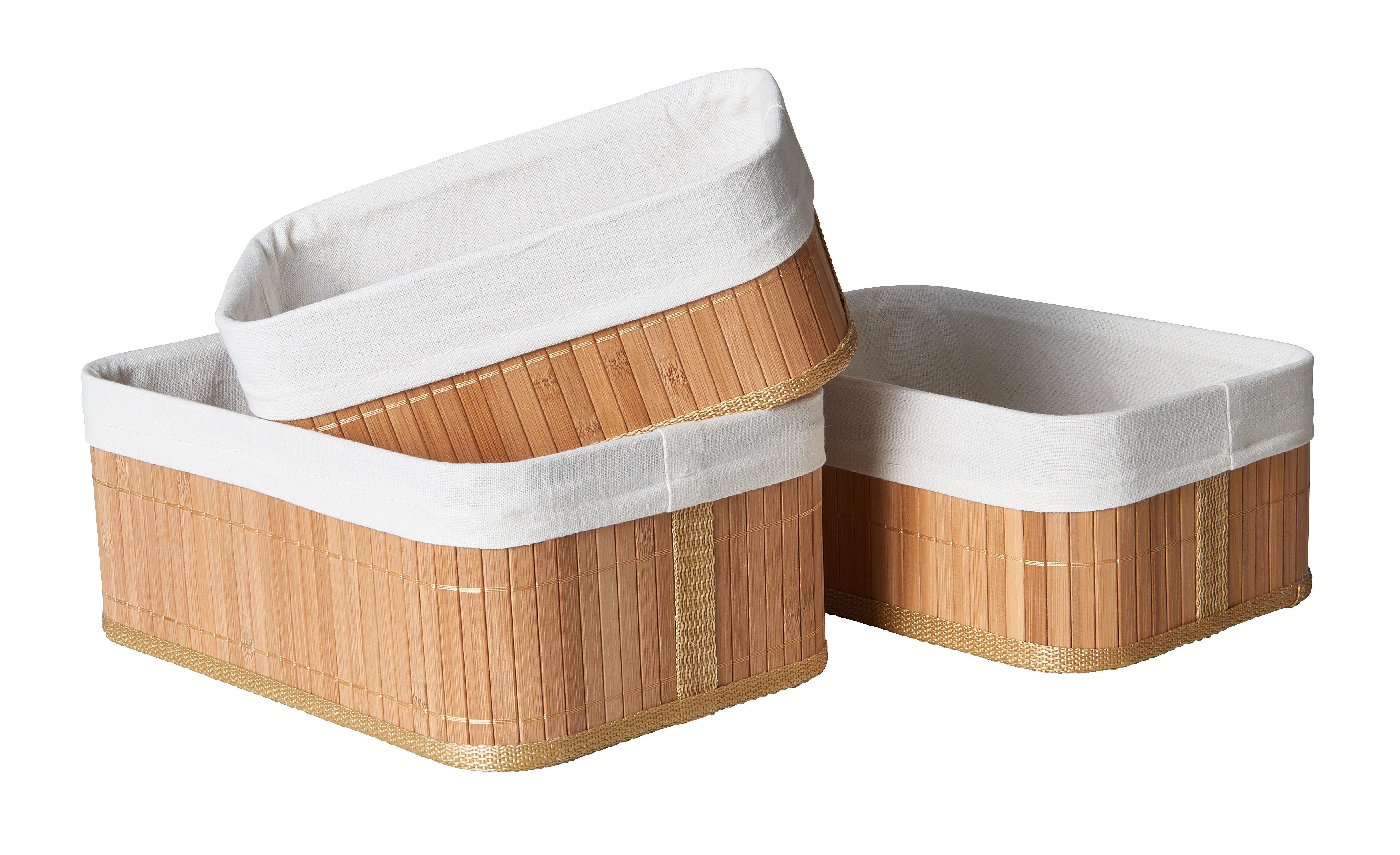 Sada košů Bamboo, 3ks/bal. - bílá/béžová, kov/kompozitní dřevo - Zandiara