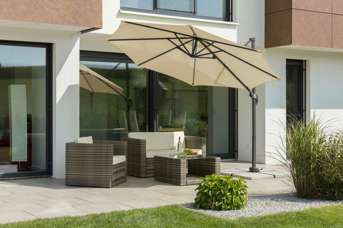 Ampelschirm Rhodos Junior BxHxT: 352x244x300 cm Naturfarben - Anthrazit/Naturfarben, Basics, Textil/Metall (352/244/300cm) - Schneider