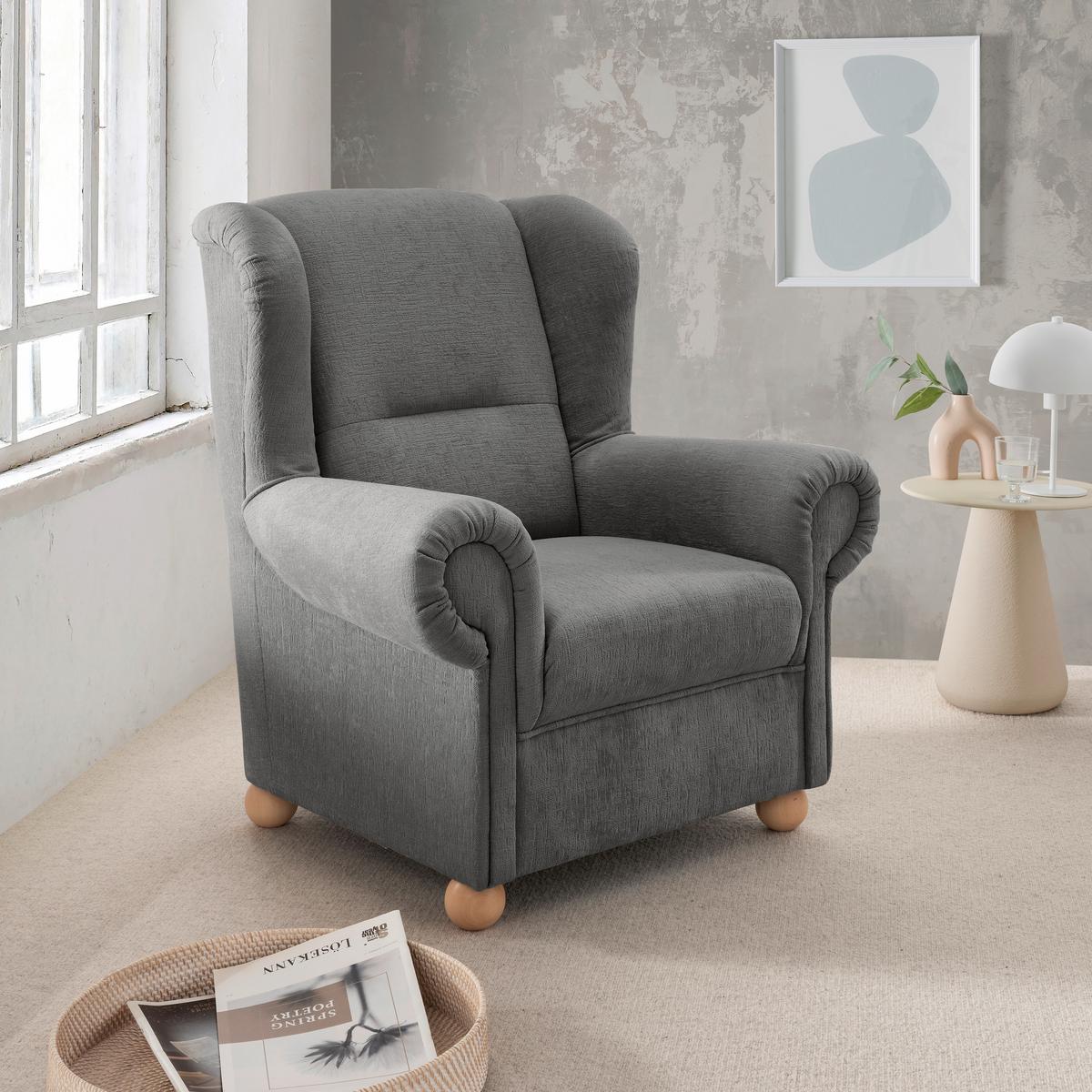 Ohrensessel Torello Graubraun B: 92cm - Wildeiche/Graubraun, KONVENTIONELL, Textil (92/102/89cm) - Livetastic