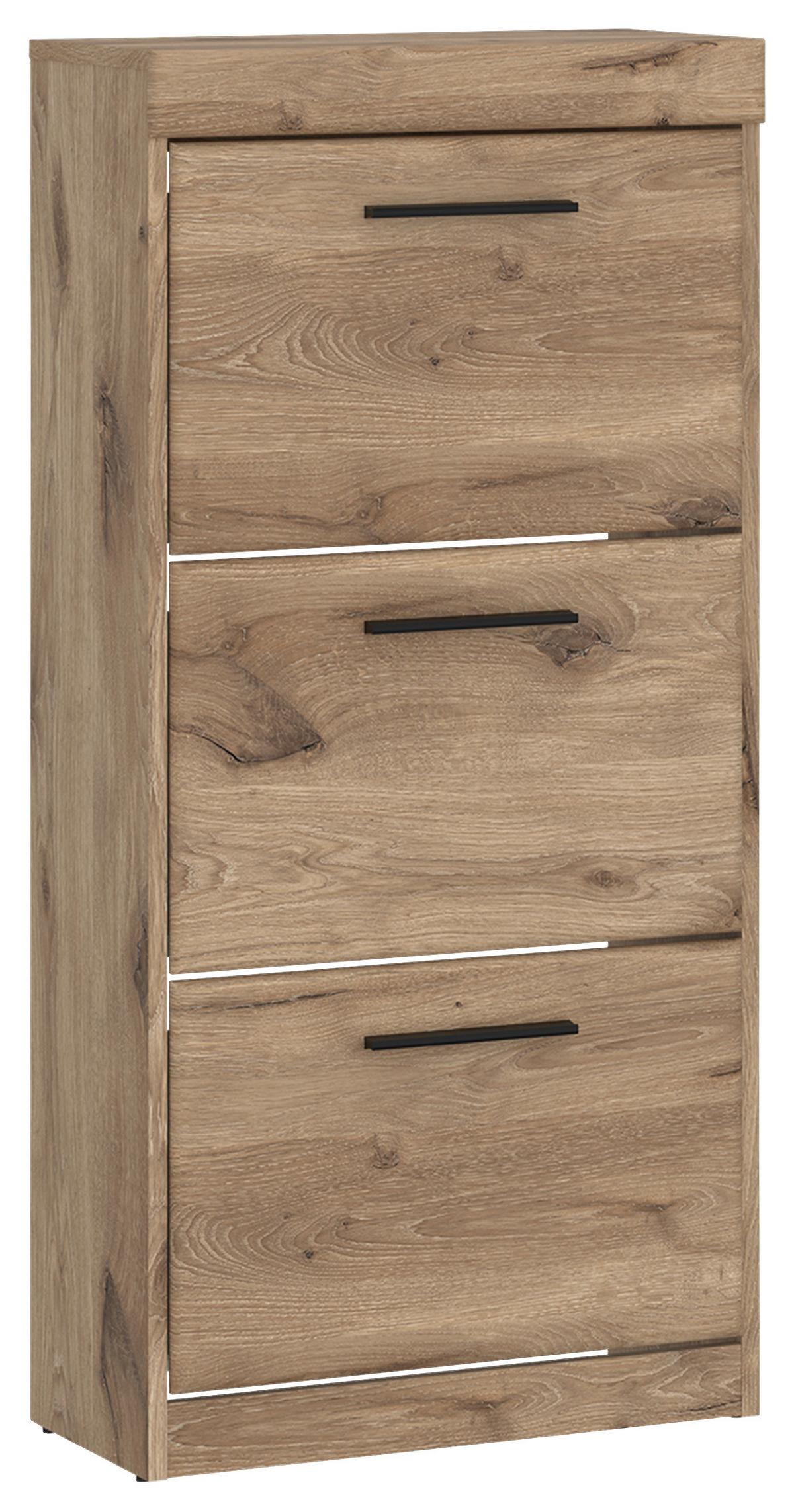 Schuhschrank Grano Eichefarben B: 53,9 cm - Eichefarben/Schwarz, Trend, Holzwerkstoff (53,9/115,9/30,4cm)