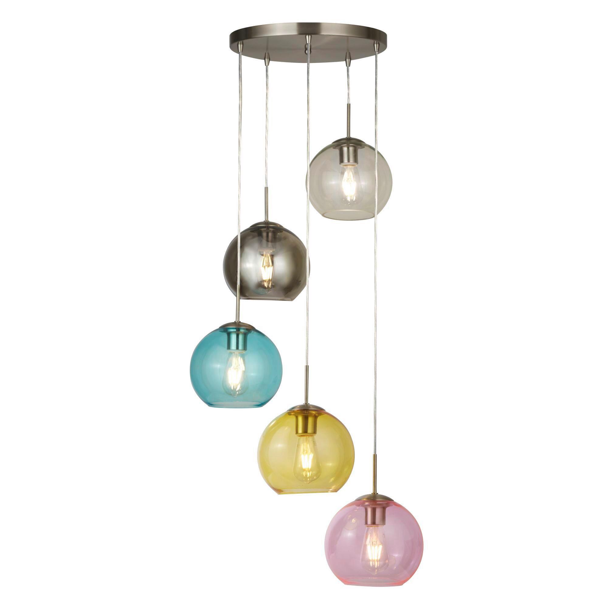 Hängeleuchte 8135-5ss Mardi Gras - Türkis/Pink, Design, Glas/Metall (50/120cm)