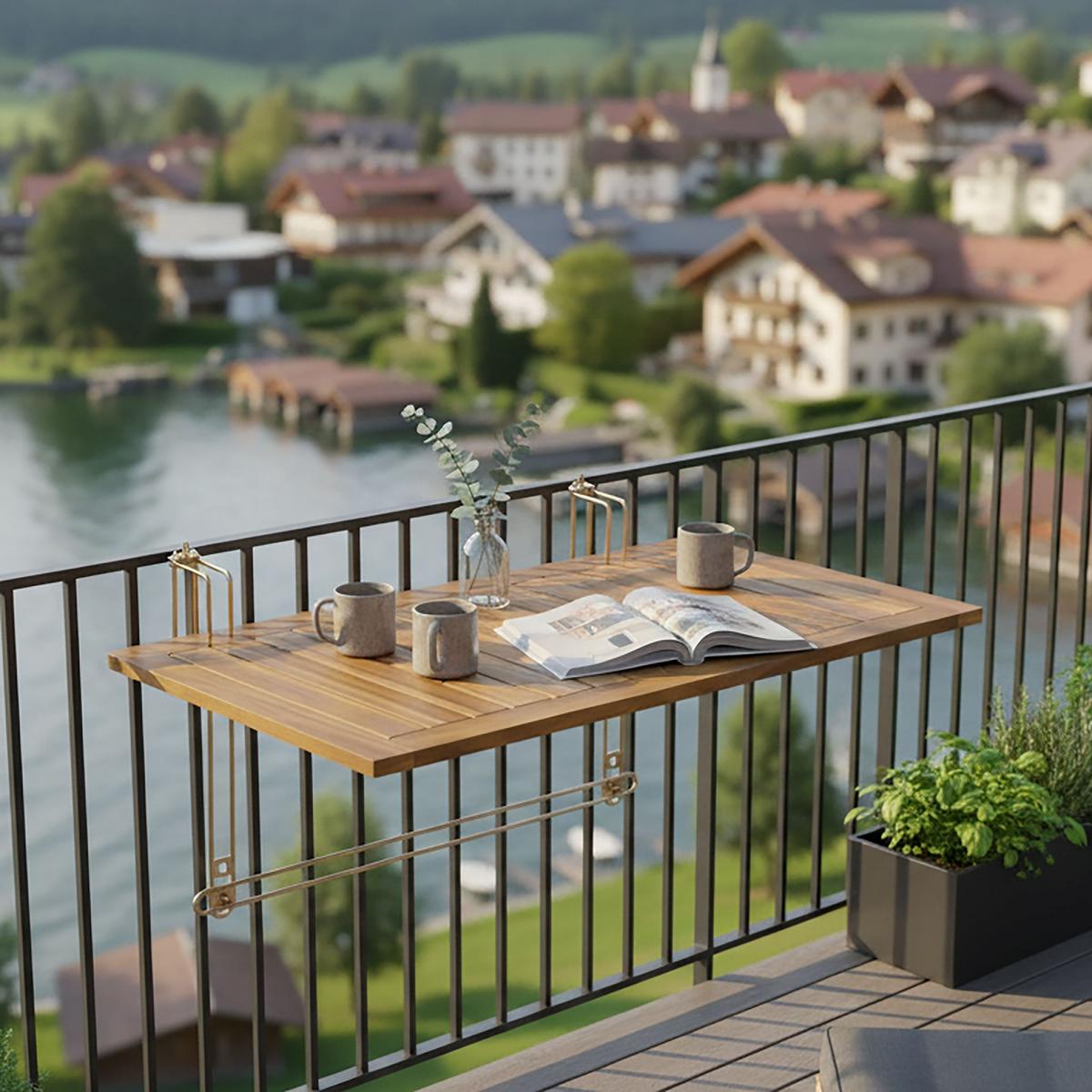 STOLEK NA BALKÓN HELENA - barvy stříbra/barvy akácie, Moderní, kov/dřevo (80/35/40cm) - Bessagi Garden