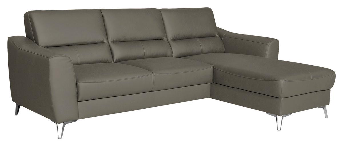 Ecksofa Santos Sahara S: 241 Cm - Chromfarben/Sahara, Design, Leder/Textil (241/168cm) - Livetastic