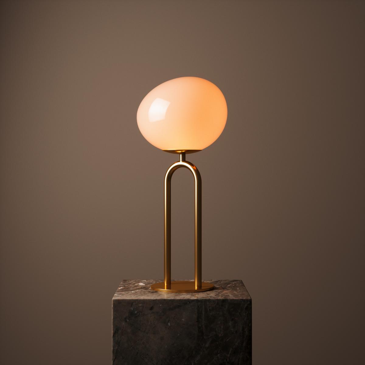 Tischleuchte Shapes Tila Weiß L: 22 cm - Messingfarben/Weiß, KONVENTIONELL, Glas/Metall (22/18/47cm) - Nordlux