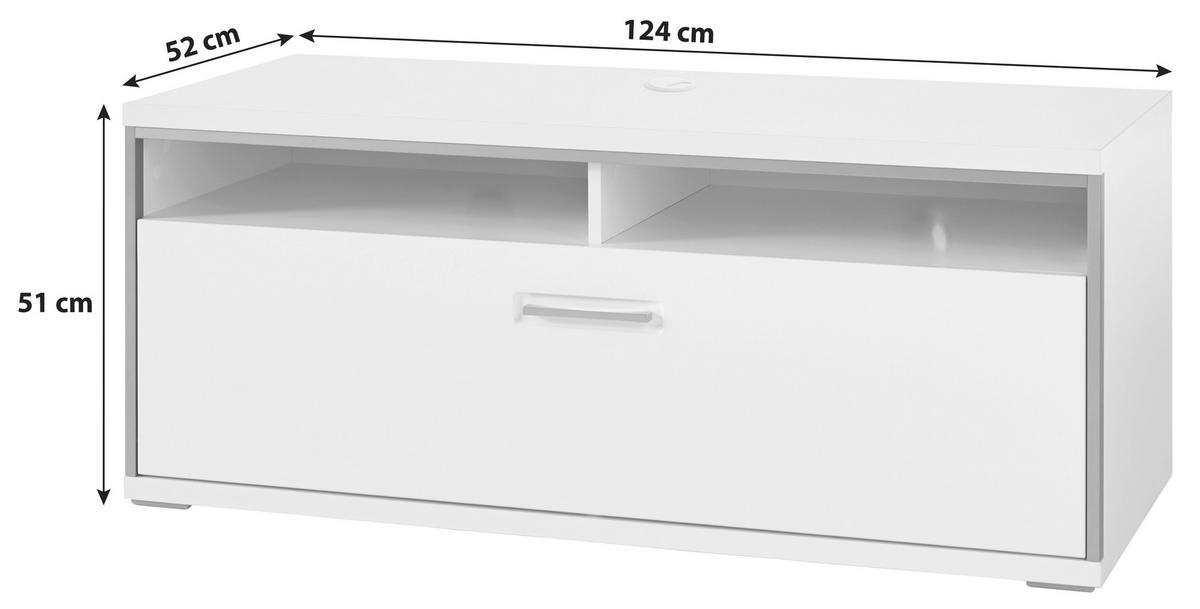 TV-Element Trento B: 124 cm Grau/Silberfarben/Weiß - Weiß Hochglanz/Silberfarben, Design, Holzwerkstoff/Metall (124/51/52cm) - Livetastic