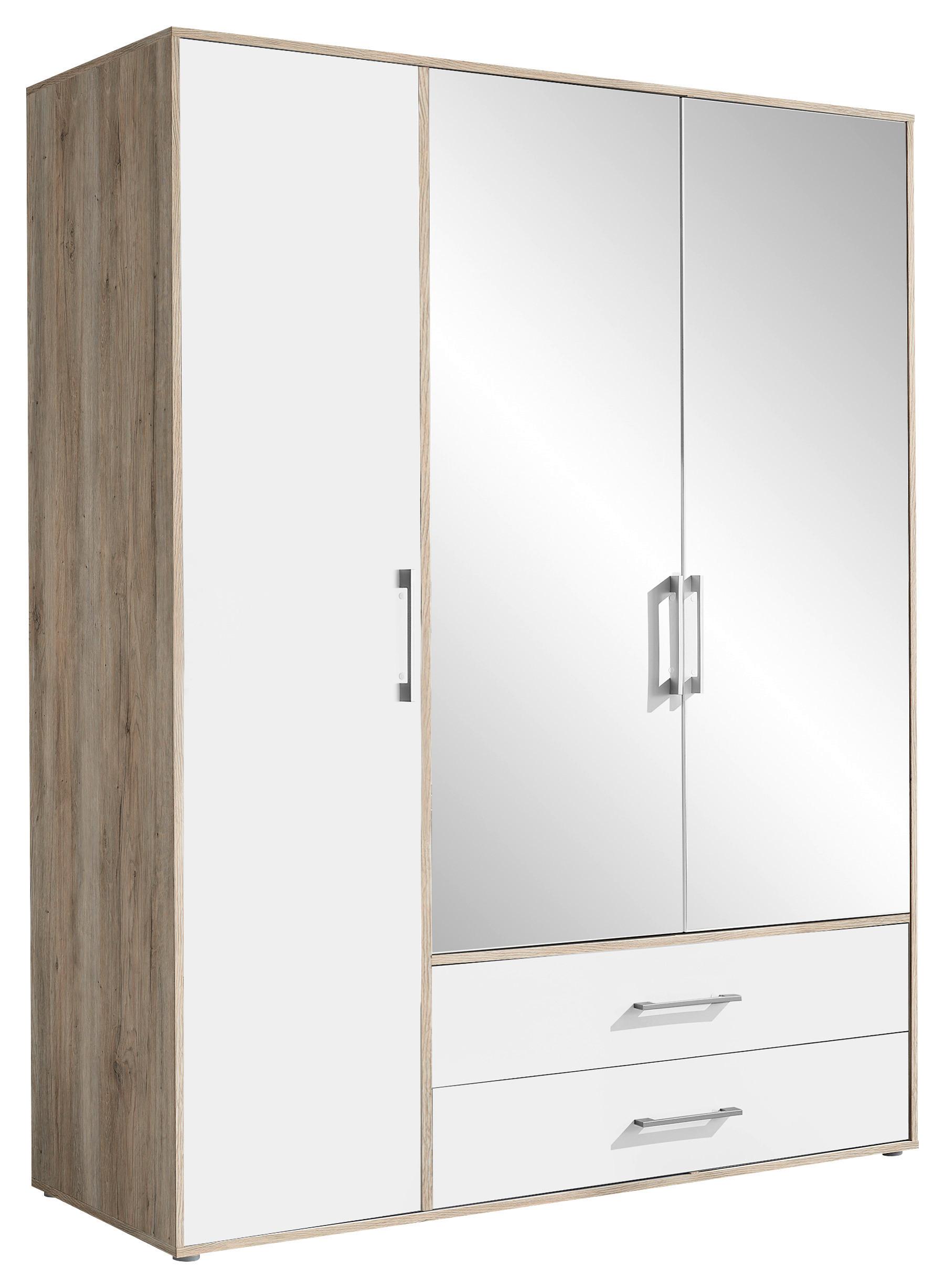 Kleiderschrank M. Spiegel 3trg Lembo San Remo/weiß B: 155 Cm - Alufarben/Weiß, KONVENTIONELL, Glas/Holzwerkstoff (155/195/60cm)