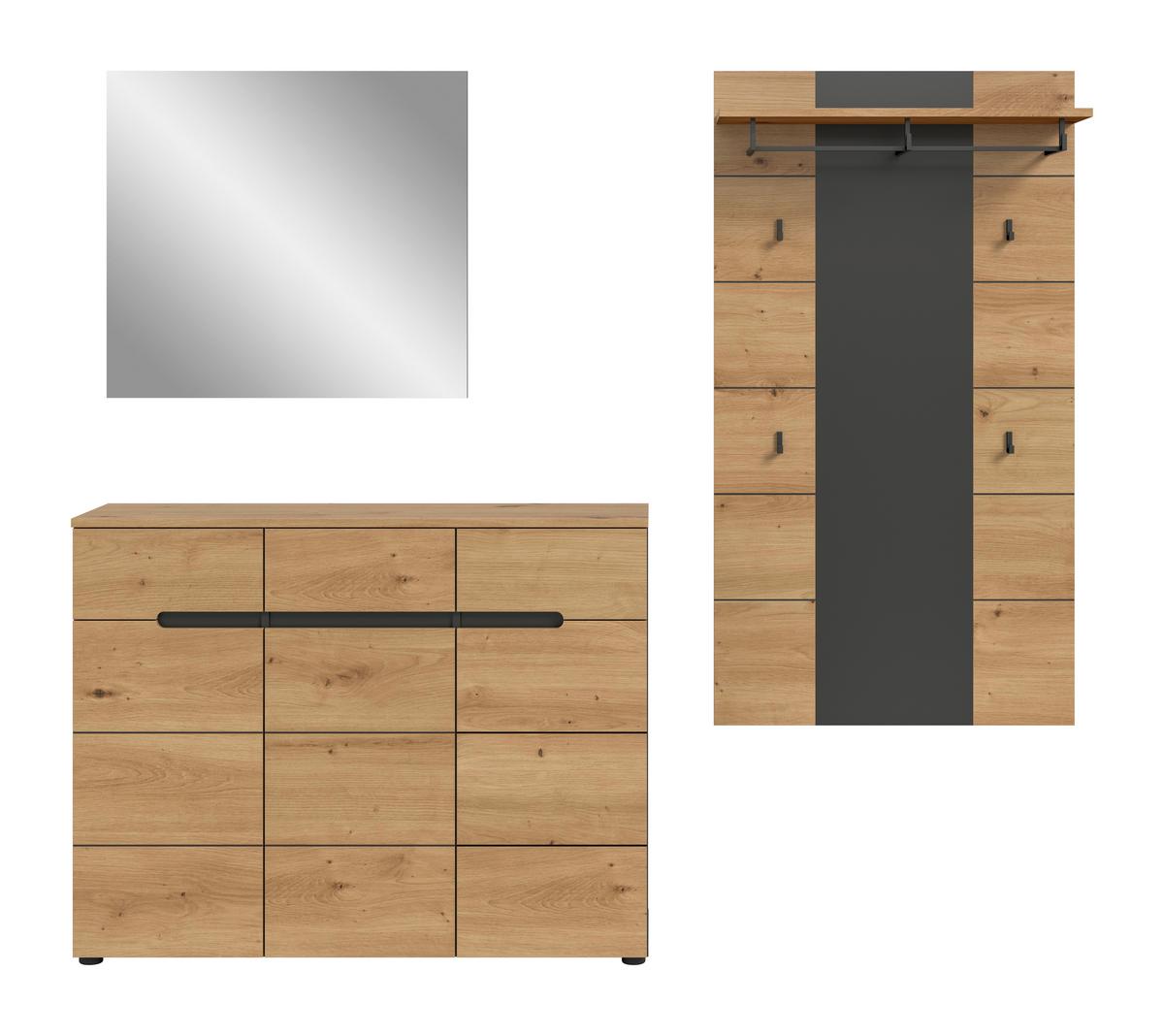 Garderobe Canu 3-teilig Eiche Artisan/grau B: 215 Cm - Eiche Artisan, Design, Holzwerkstoff (215/190/37cm) - Livetastic
