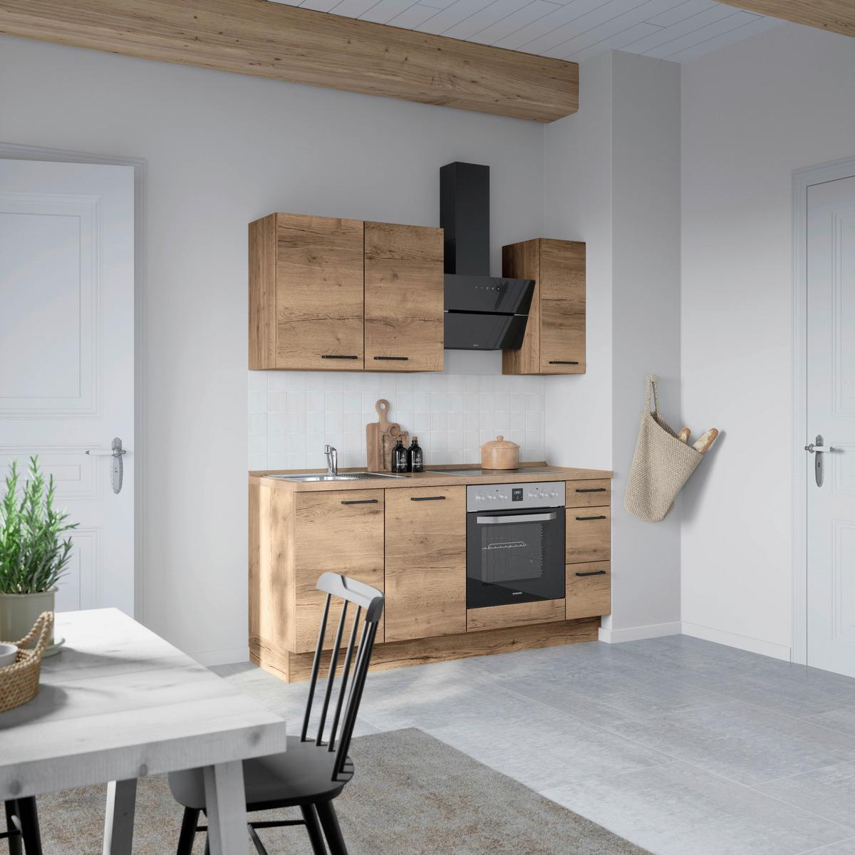 Kuchyňská linka 180 cm, dekor dub Havanna - černá/tmavý dub, Moderní, kov/kompozitní dřevo (180cm) - Nobilia
